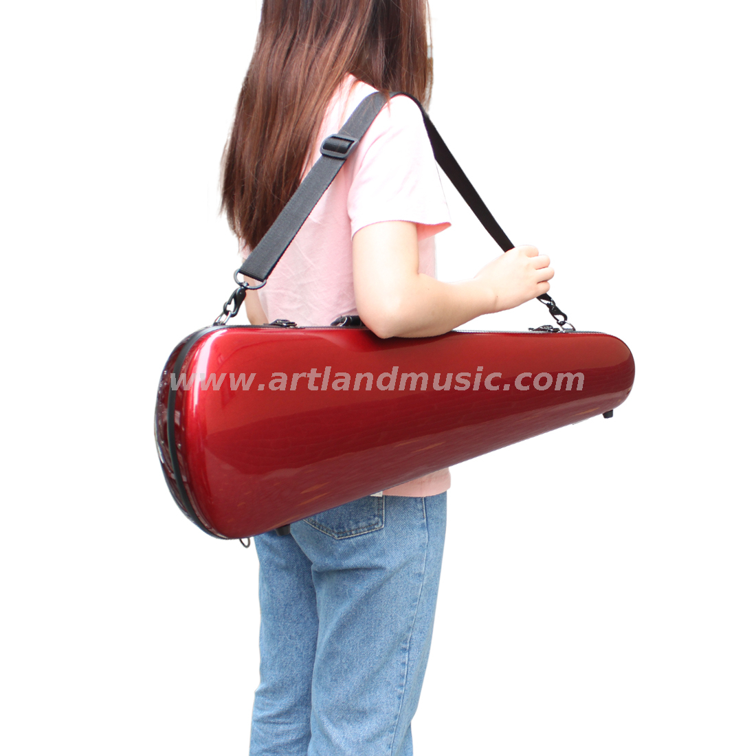 Estuche de violín de fibra de vidrio con forma de triángulo (SVC302F) Rojo
