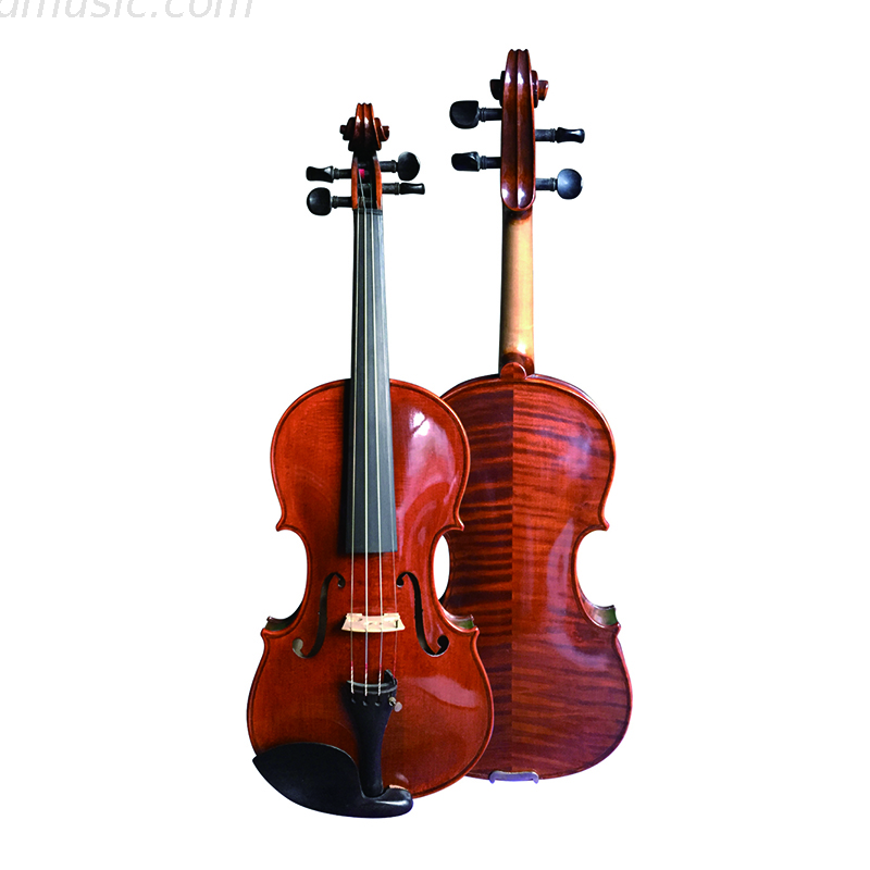 Violín estudiantil de abeto sólido hecho a mano con estuche de violín oblongo, arco de violín y rosín (MV130)