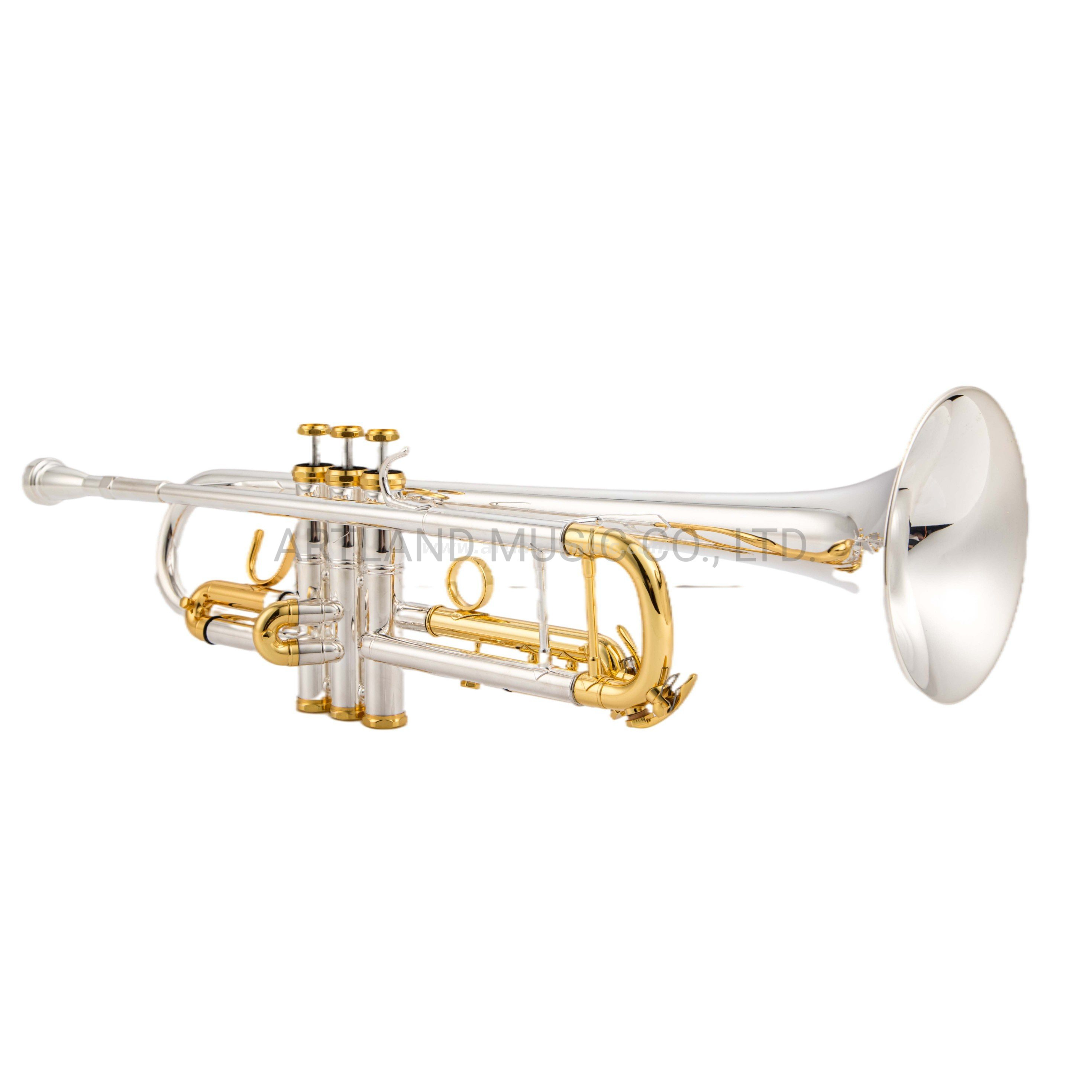 Trompeta estilo Bach plateada con capuchón chapado en oro, una boquilla de 3c y 5c (ATR0275S)