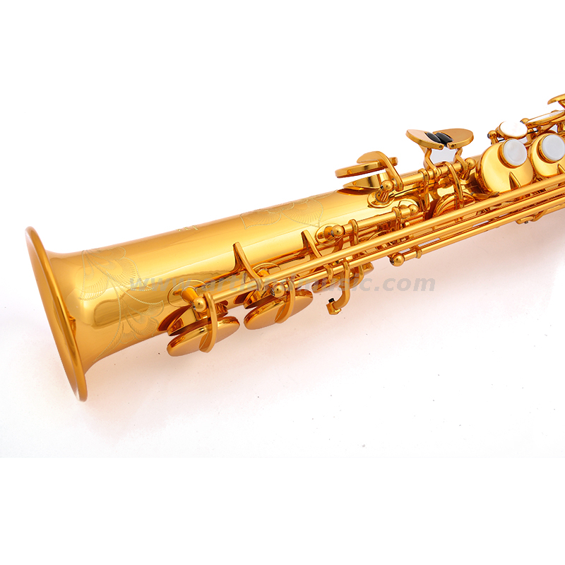 Saxofón soprano profesional con acabado lacado dorado Bb Key (ASS8506)