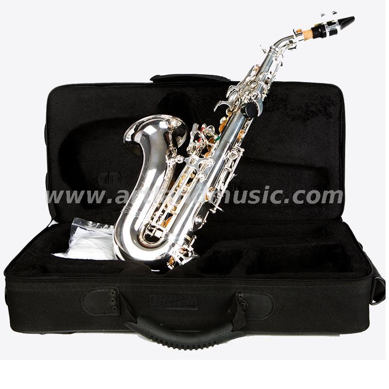 Saxofón soprano plateado curvo ASS3505S