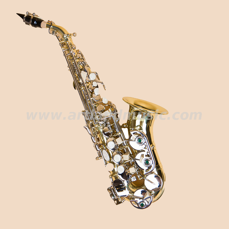 Saxofón soprano de laca dorada con llave de níquel (ass3506gn)