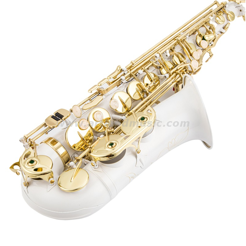 Saxofón Alto Mib Llave Lacada Dorada Cuerpo Blanco