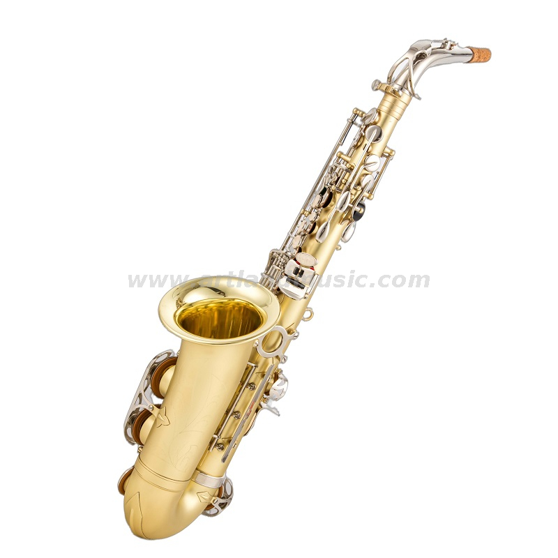 Saxofón Alto en Mib Cuerpo Lacado en Oro Mate Grabado a Mano con Llave de Níquel
